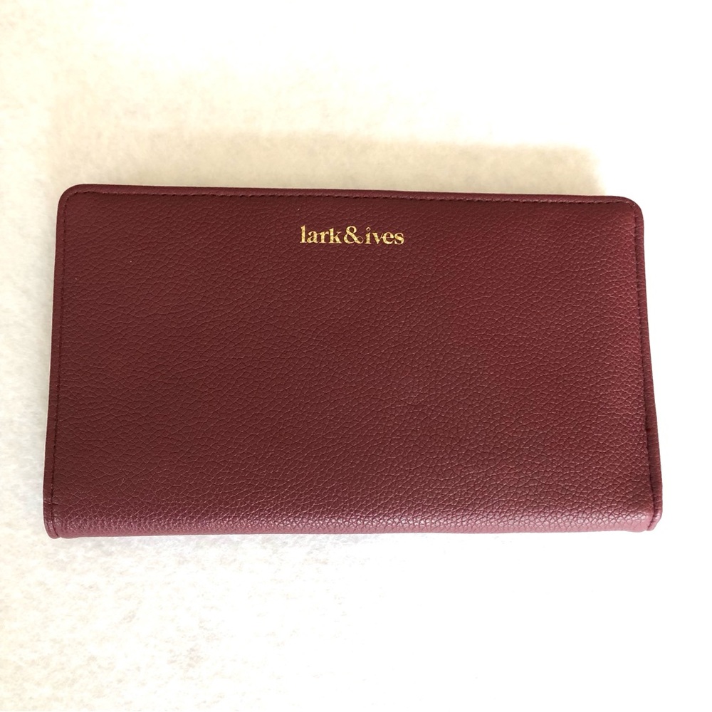 Lark & Ives Snap Closure Slim Wallet- Burgundy Pebbled Vegan Leather